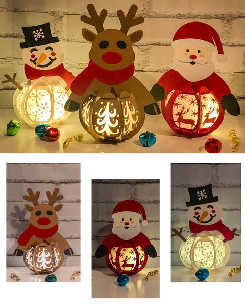 Christmas Paper Craft Lantern SVG Cut File Bundle Santa, Snowman and Reindeer