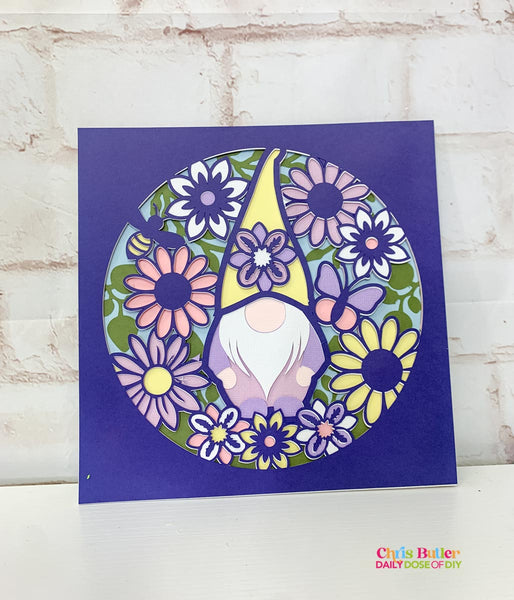 Layered Gnome and Flowers 3D SVG Cut File for Paper Crafts