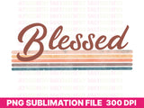 Blessed retro sublimation design with pinks, yellow, orange, blues