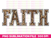 Faith with cheetah print letters and black outline for sublimation projects
