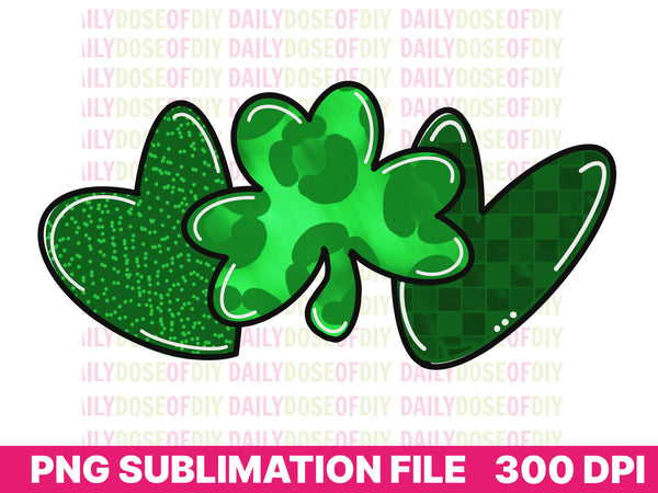 Shamrock Leopard Print with Hearts PNG St Patricks Day PNG Sublimation Design